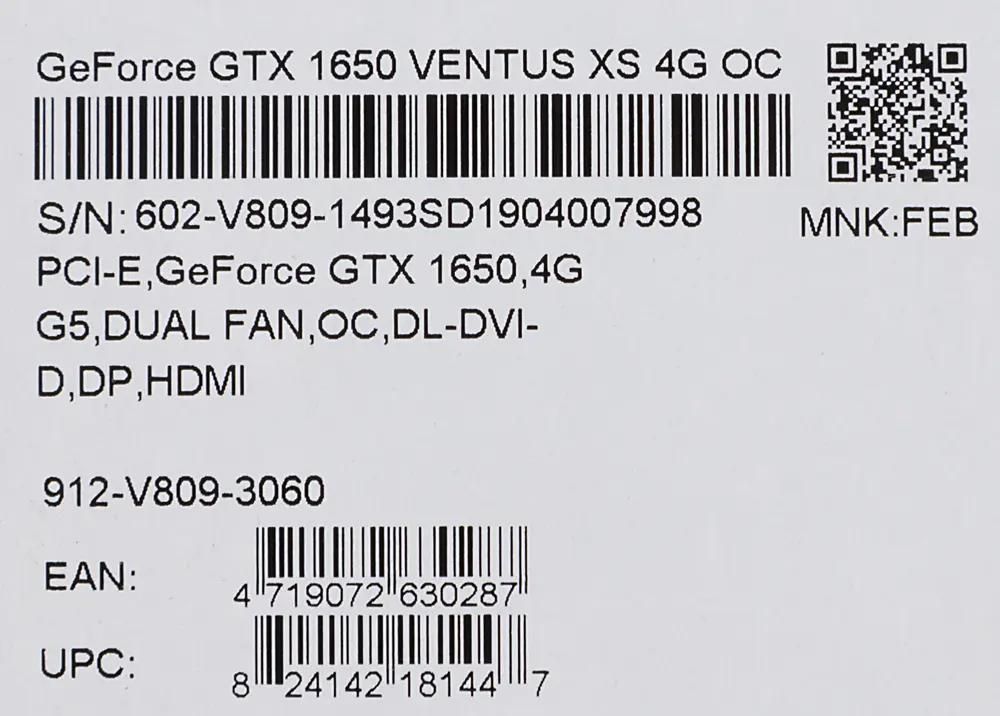 MSI NVIDIA GeForce GTX 1650 GTX 1650 VENTUS XS 4G OC 4 GDDR5 OC Ret 1138361