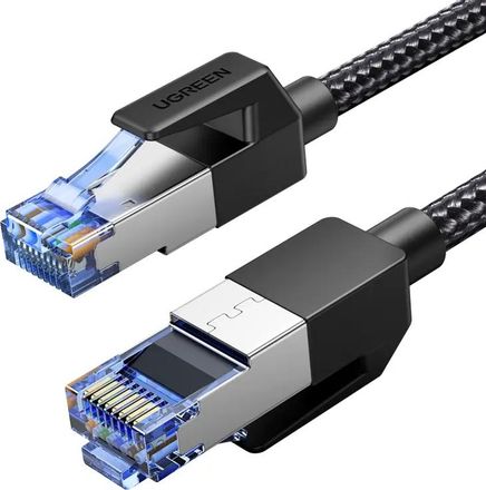 Патч-корд UGREEN NW153 литой (molded), FTP, кат.8, 1м, 4 пары, 30AWG, медь, многожильный, черный