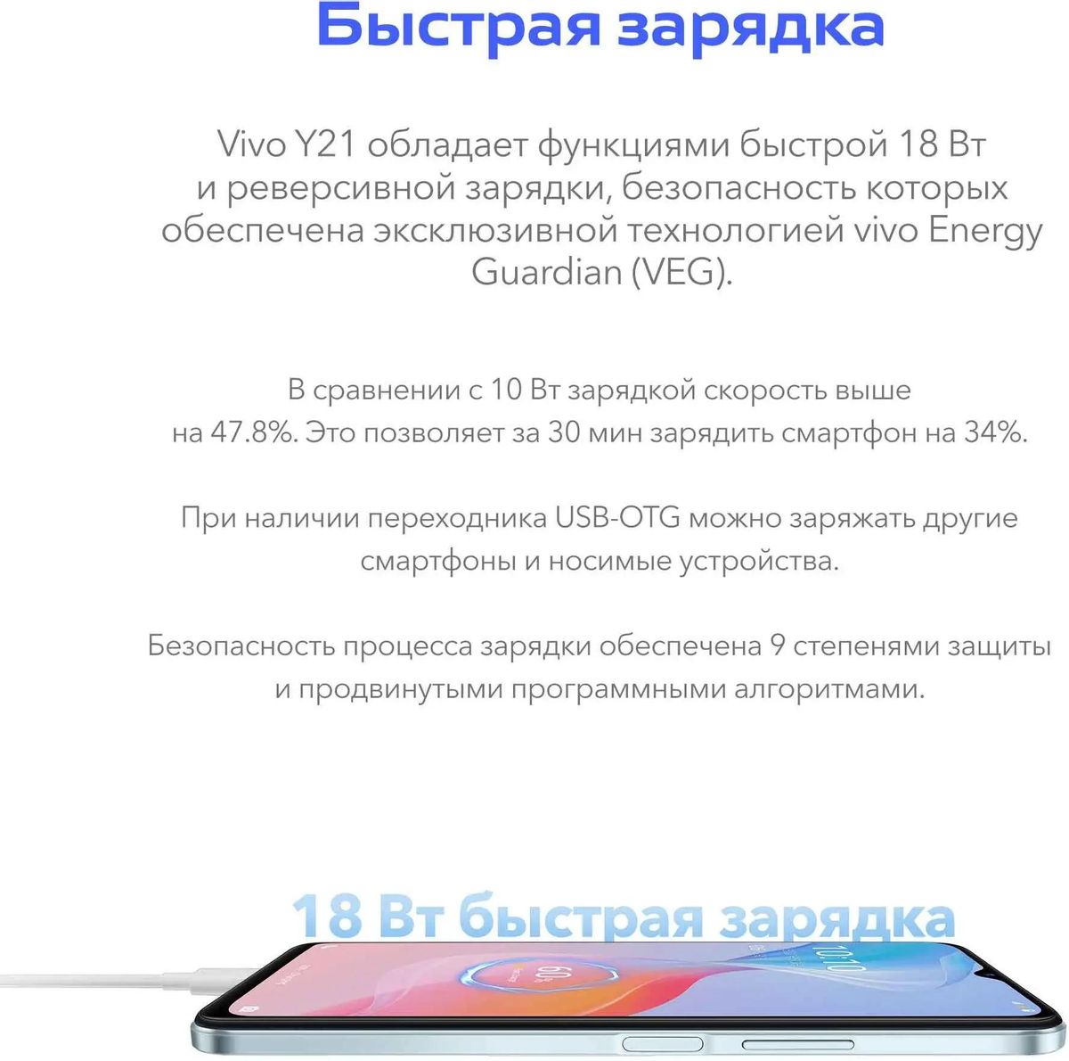 Характеристики Смартфон vivo Y21 4/64Gb, бриллиантовое сияние (1678114)  смотреть в СИТИЛИНК