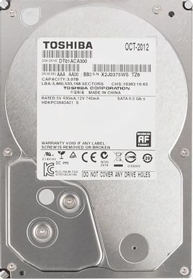 Жесткий диск Toshiba DT01ACA300, 3ТБ, HDD, SATA III, 3.5