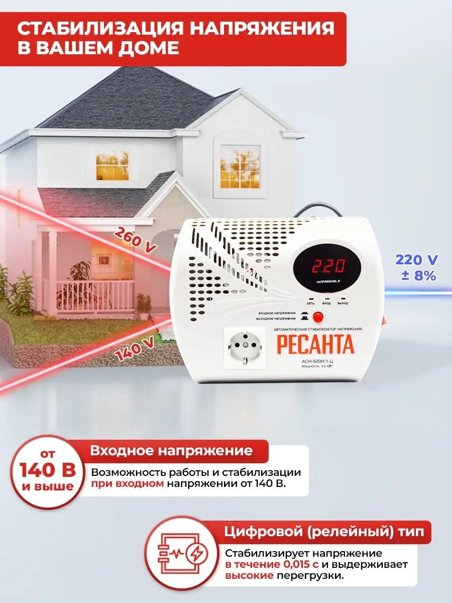 Отзывы на Стабилизатор напряжения Ресанта АСН-500 Н/1-Ц, серый [63/6/9] в  интернет-магазине СИТИЛИНК (860502)