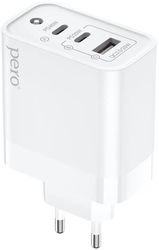 Изображение товара Сетевое зарядное устройство PERO TC17,  USB-A,  2xUSB-C, 65Вт, 3A, белый [tc17w]