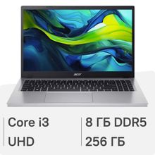 Изображение товара Ноутбук Acer Aspire Go AG15-31P-339C 15.6", IPS, Intel Core i3 N305 1.8ГГц, 8-ядерный, 8ГБ LPDDR5, 256ГБ SSD,  Intel UHD Graphics, Windows 11 Home, серебристый [nx.krpcd.002]