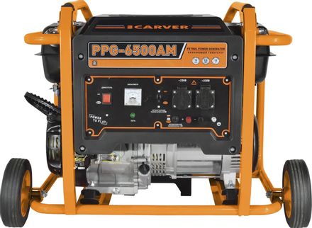 Бензиновый генератор CARVER PPG- 6500АM, 220/12 В, 5.5кВт, на колёсах [01.020.00029]