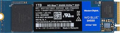 SSD накопитель WD Blue SN550 WDS100T2B0C 1ТБ, M.2 2280, PCIe 3.0 x4,  NVMe