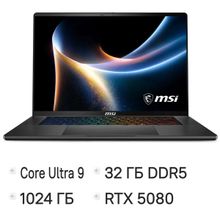 Изображение товара Ноутбук игровой MSI Stealth 16 AI+ B3WI-012RU, 16", OLED, Intel Core Ultra 9 386H 2.1ГГц, 16-ядерный, 32ГБ DDR5, 1ТБ SSD,  NVIDIA GeForce  RTX 5080 для ноутбуков - 16 ГБ, TGP 125Вт,  Windows 11 Home,  черный [9s7-263111-012]