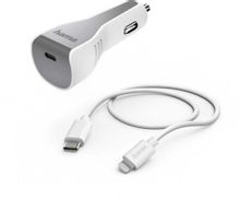 Изображение товара Автомобильное зарядное устройство HAMA H-183317,  USB-C, 8-pin Lightning, 30Вт, 3A, белый [00183317]