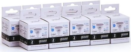 Упаковка ламп LED GAUSS GU5.3,  спот, 5.5Вт, MR16, 10 шт. [13526]