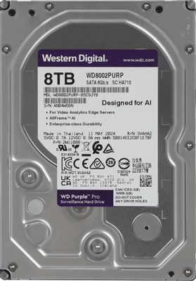 Жесткий диск WD Purple Pro WD8002PURP, 8ТБ, HDD, SATA III Жесткий диск WD Purple Pro WD8002PURP, 8ТБ, HDD, SATA III