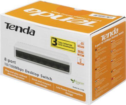 Коммутатор TENDA S108, неуправляемый, 8 RJ-45, 10/100 Мбит/с