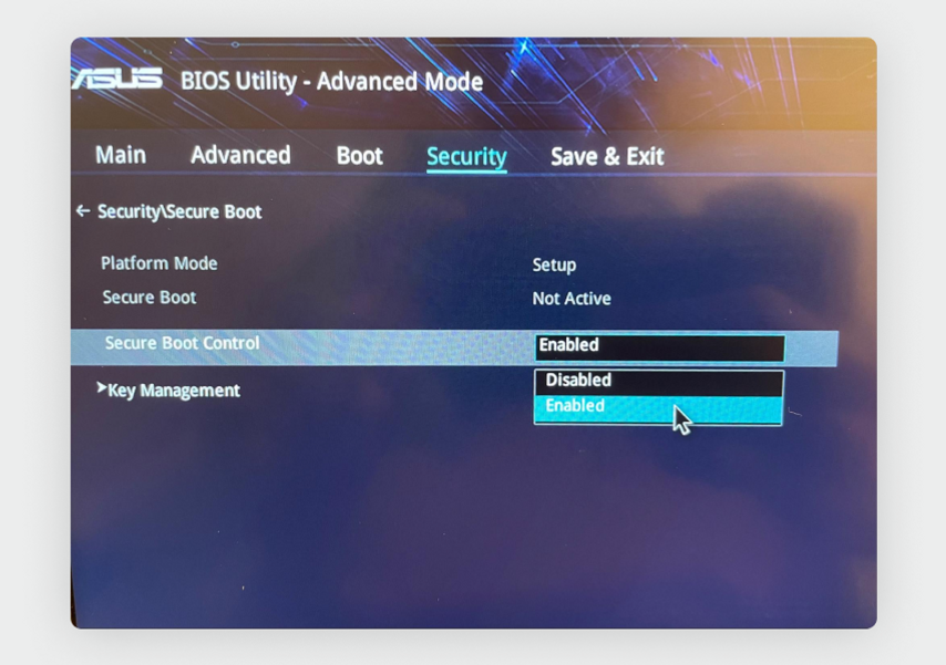 Включение Secure Boot в UEFI на ноутбуке ASUS