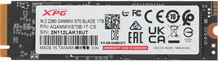 1ТБ SSD накопитель A-Data XPG Gammix S70 Blade AGAMMIXS70B-1T-CS M.2 2280, PCIe 4.0 x4, NVMe, M.2