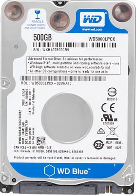 Жесткий диск WD Blue WD5000LPCX,  500ГБ,  HDD,  SATA III,  2.5"