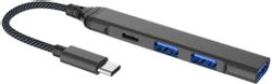 Адаптер PERO MH03, USB Type-C (m) - USB-A (f)/2хUSB-A (f)/USB Type-C (f), 0.19м, серый