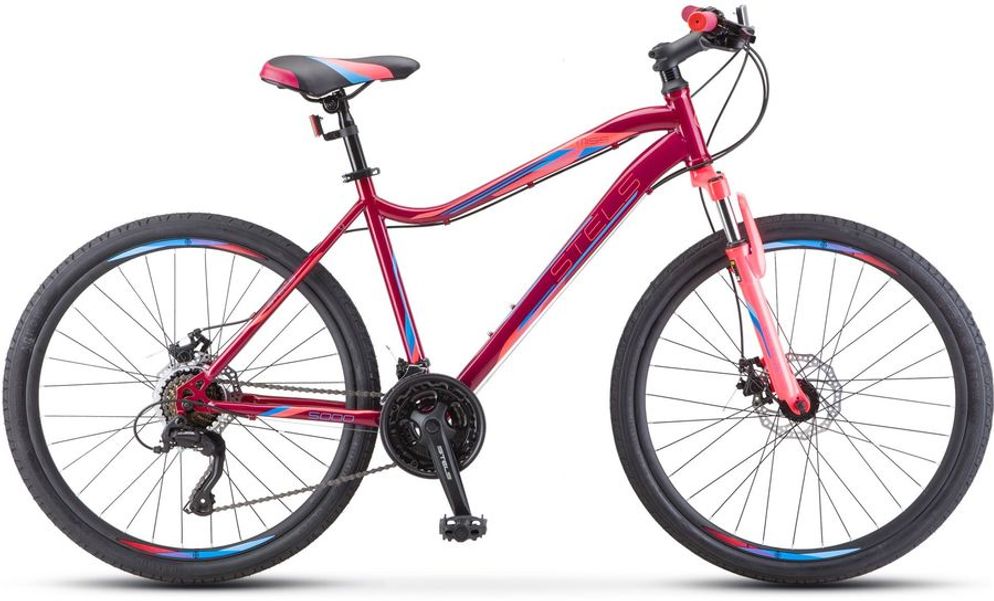 Велосипед STELS Miss-5000 MD V020 (2022), горный (взрослый), рама 18", колеса 26", вишневый/розовый, 17.3кг [lu089358]