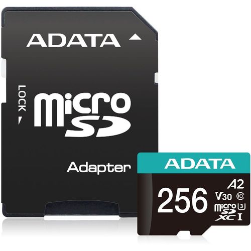 Карта памяти microSDXC UHS-I U3 A-Data Premier Pro 256 ГБ, 100 МБ/с, Class 10, AUSDX256GUI3V30SA2-RA1, 1 шт., переходник SD