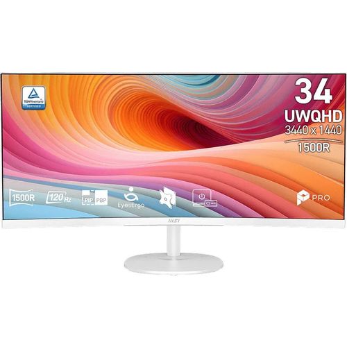 34" Монитор MSI Pro MP341CQW E12, 3440x1440, VA, 120Гц, 2хHDMI, 1хDP, изогнутый, белый [9s6-3pb2ct-211]