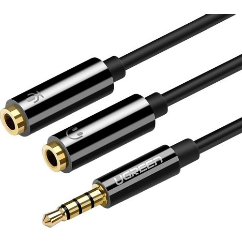 Кабель аудио UGREEN AV141, Jack 3.5 (m) - 2xJack 3.5 (f), 0.2м, черный [30620]
