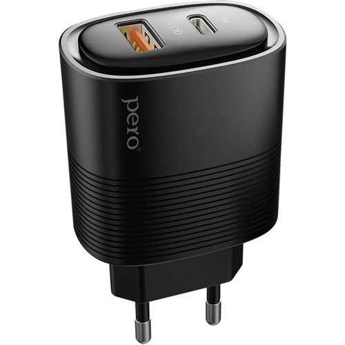 Сетевое зарядное устройство PERO ТС11, USB-A, USB-C, 45Вт, 3A, черный [тс11bl]