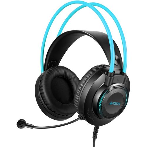 Гарнитура A4TECH Fstyler FH200U, для компьютера, накладные, проводные, серый / синий [fh200u blue]
