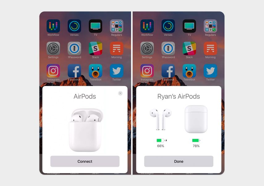 При подключении AirPods вы увидите анимацию