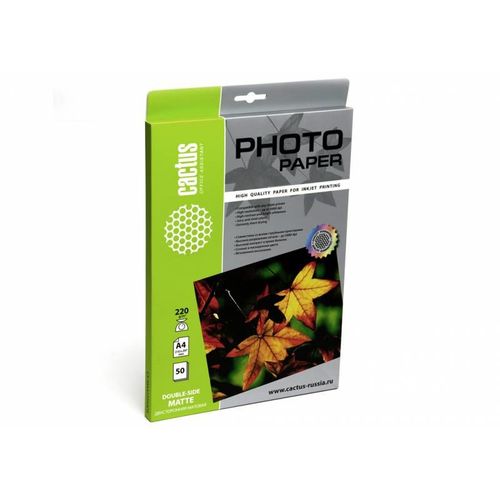 Фотобумага Cactus CS-MA422050DS, A4, для струйной печати, 50л, 220г/м2, белый, покрытие матовое /матовое