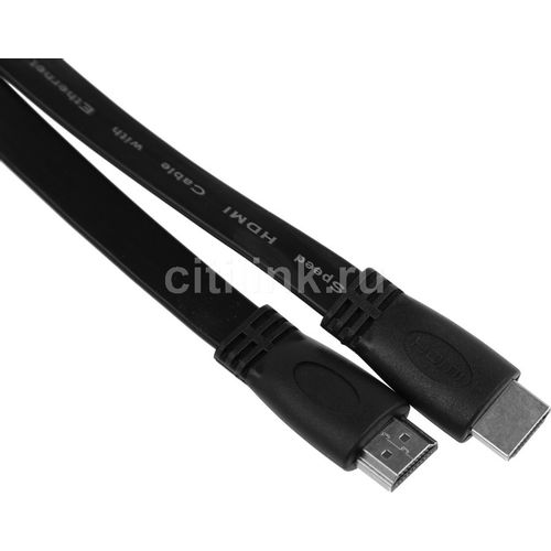 Кабель аудио-видео High Speed ver.1.4 Flat, HDMI (m) - HDMI (m), ver 1.4, 1м, GOLD, FLAT, черный