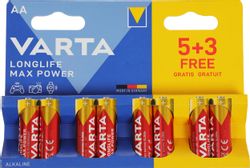 Изображение товара AA Батарейка VARTA LongLife Max Power Alkaline LR6 BL5+3, 8 шт. Изображение товара AA Батарейка VARTA LongLife Max Power Alkaline LR6 BL5+3, 8 шт.