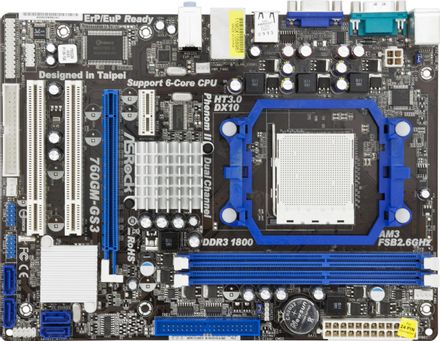Материнская плата ASRock 760GM-GS3, SocketAM3, AMD 760G, mATX, Ret