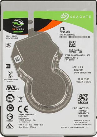 Жесткий диск Seagate Firecuda ST1000LX015,  1ТБ,  гибридный HDD/SSD,  SATA III,  2.5"