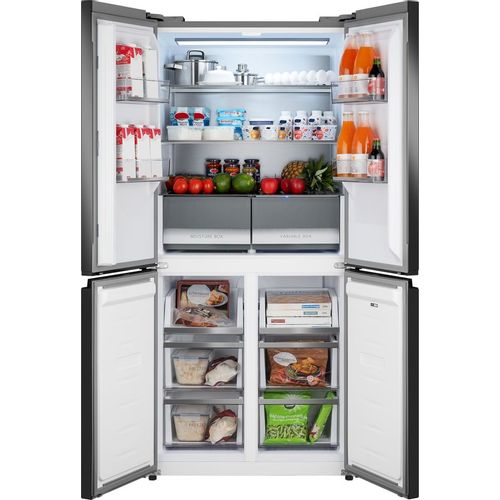 Холодильник трехкамерный WEISSGAUFF WCD 450 Bru Steel Glass NoFrost Inverter Side by Side, инверторный, сталь