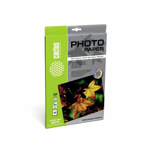 Фотобумага Cactus CS-MA422020DS, A4, для струйной печати, 20л, 220г/м2, белый, покрытие матовое /матовое