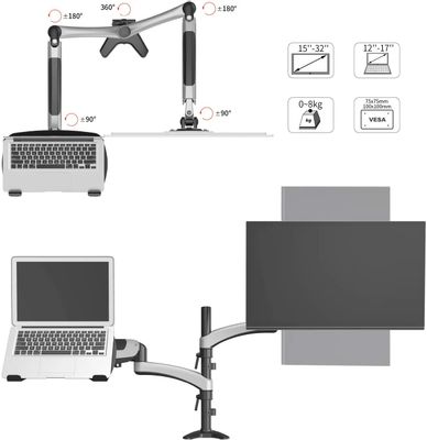 Кронштейн для монитора/ноутбука Cactus CS-VM-LH08-AL, до 32", до 8кг ...
