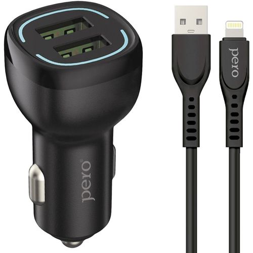 Автомобильное зарядное устройство PERO AC04, 2xUSB-A, 8-pin Lightning, 12Вт, 2.4A, черный [aс04lcb]