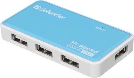 Хаб (разветвитель) Defender Quadro Power, голубой [83503]