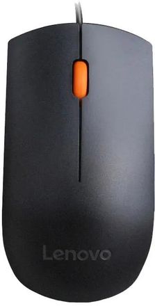 Мышь проводная Lenovo 300, оптическая, USB, 1600dpi, черный и оранжевый [gx30m39704]