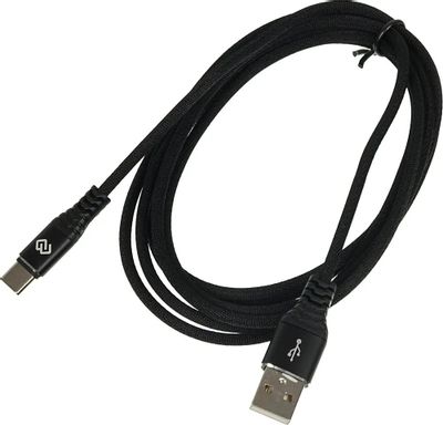 Кабель Digma USB Type-C (m) -  USB (m),  2м,  в оплетке,  2A,  черный [type-c-2m-braided-blk]