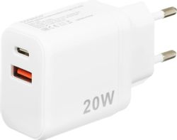 Изображение товара Сетевое зарядное устройство BORASCO 20 Вт USB-A + USB-C белое