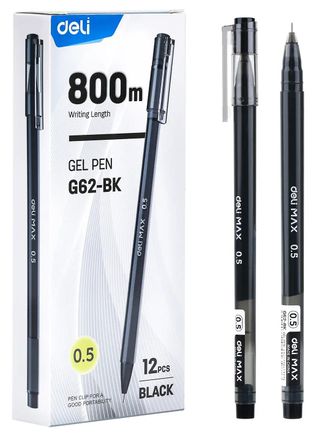 Упаковка ручек гелевых Deli MaX EG62-BK корп.черный d=0.5мм чернила черный
