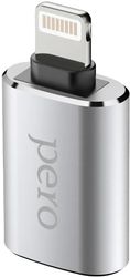 Адаптер OTG PERO AD02, Lightning (m) - USB (f), 0.032м, серебристый