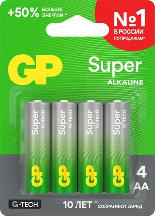 AA Батарейка GP Super 15AA21-2CRSBC4,  4 шт.