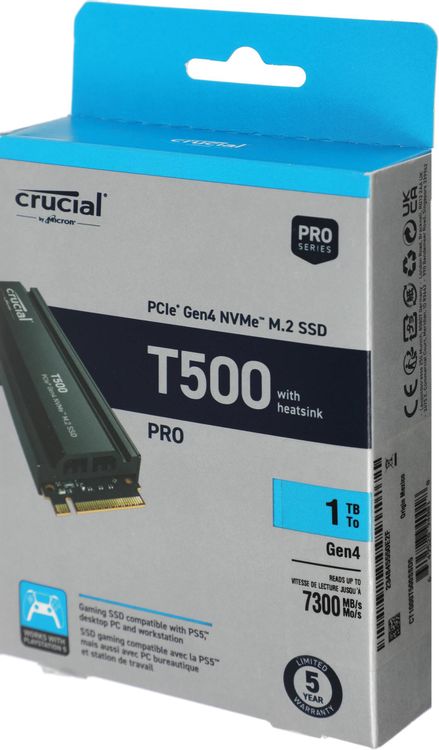SSD накопитель Crucial T500 1ТБ, M.2 2280, PCIe 4.0 x4, NVMe, M.2