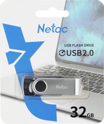 Флешка USB NETAC U505 32ГБ, USB2.0, черный и серебристый