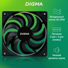 Вентилятор Digma DFAN-120-9 120мм, 3-pin, от БП:4-pin (Molex), 1200об/мин, 23дБ