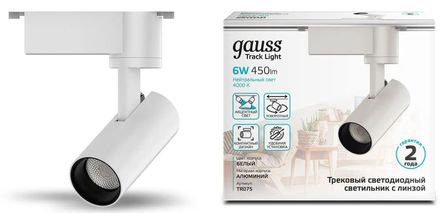 Светильник GAUSS TR075, 6Вт, 4000К, белый нейтральный, белый