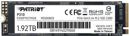 1.92ТБ SSD накопитель Patriot P310 P310P192TM28 M.2 2280, PCIe 3.0 x4, NVMe, M.2
