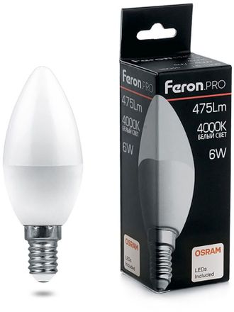 Упаковка ламп LED FERON E14,  свеча, 6Вт, LB-1306, 10 шт. [38045-10]