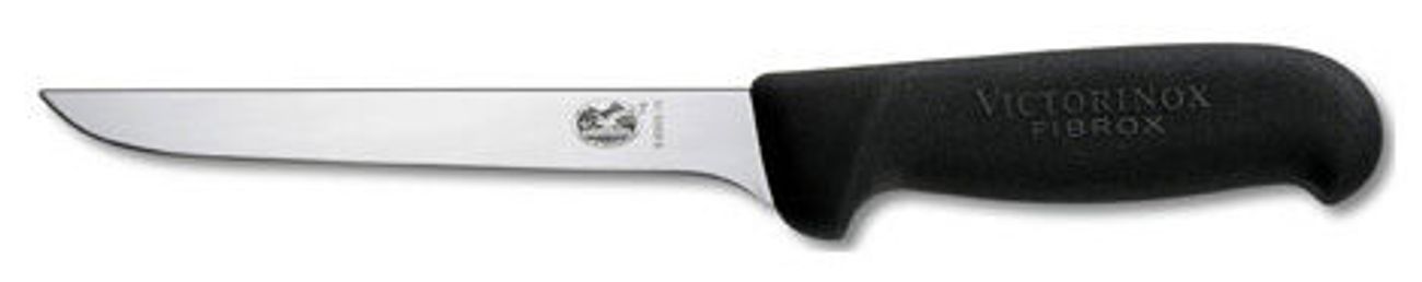 Нож кухонный Victorinox Fibrox, обвалочный, для мяса, 120мм, заточка прямая, стальной, черный [5.6303.12]