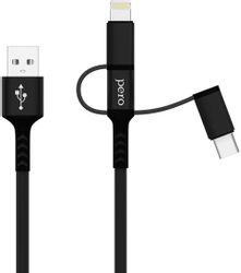 Кабель PERO DC-06, Lightning (m)/USB Type-C (m)/micro USB (m) - USB (m), 1м, черный