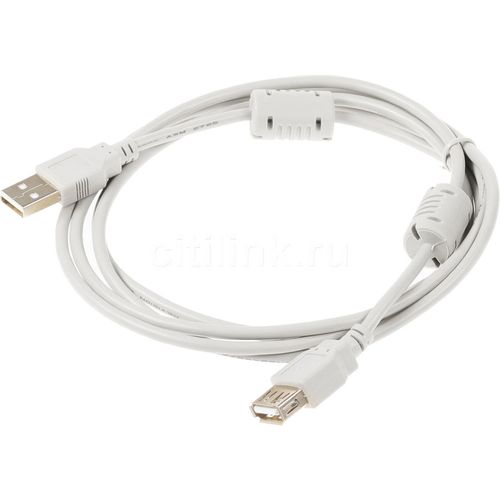 Кабель-удлинитель USB2.0 USB2.0-AM-AF-1.8M-MG, USB A(m) - USB A(f), ферритовый фильтр, 1.8м, серый